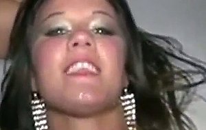 Slutty girls take cumshots to the face