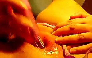 Wet puffy pussy masturbation on close-up