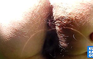 Licking hairy mature's ass