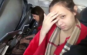 Shy girl playing with small cock on airplane