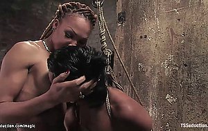 Mature shemale dom anal fucks bound man