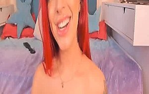 Red Haired Tattooed Woman Playing With Her Huge Dildo