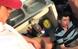 Cum and piss from his buddies