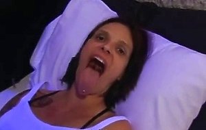 girl with long tongue dirty talk and cum on face