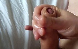 Thick uncut oiled cock, wank and cum