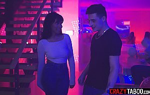 Shy teen Aften Opal sucked blindfolded guys cock in front of her black BFF