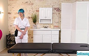 Ebony bride gets her pussy licked by the busty masseuse