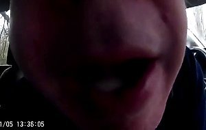 Old men swallows straight cum in car