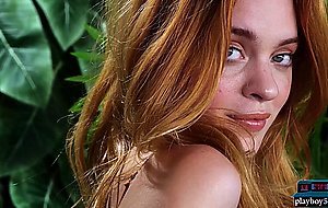Hairy pussy redhead model Celeste Rasmussen gets nude with Playboy
