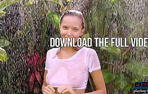 Petite Russian MILF model Katya Clover gets wet outdoor in the rain