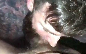 Tatted up Daddy showing off his awesome throat skills