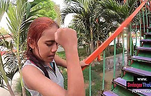 Creampie cumshot for his cute amateur teen Thai girlfriend after a pool day