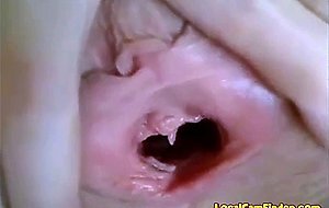 Roxane shows her cute gaping pussy