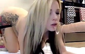 sexy blonde masterbates with sloppy wet deepthroat