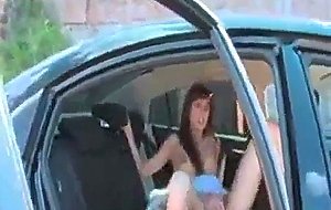 Horny teen couple enjoys sex in car