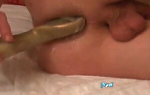 Pegging prostate and anal stretching with bizarre shovel dil