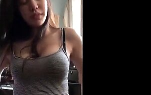 Asian college girl with big boobs riding cock