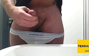 Little cock daddy wank at work with big cum spurt
