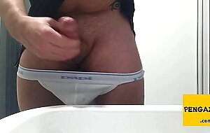 Little cock daddy wank at work with big cum spurt