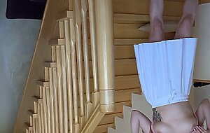 Stripping and playing with myself on the staircase