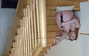 Stripping and playing with myself on the staircase