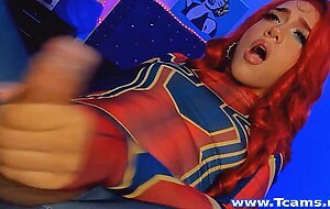 Pretty Redhead Tranny Jerking Her Cock