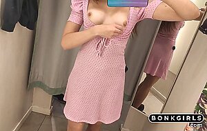 In the fitting room of H&M I touch my small Tits and pussy