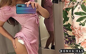 In the fitting room of H&M I touch my small Tits and pussy