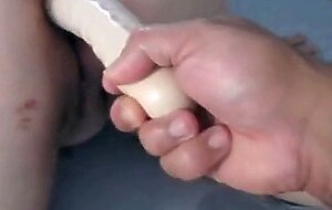 Footlong dildo in my girl's ass