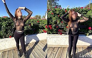 Luvgaru, filming hotwife flashing tits and takes huge cumshot in public toilet from stranger