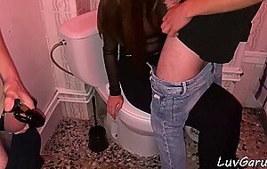 Luvgaru, filming hotwife flashing tits and takes huge cumshot in public toilet from stranger