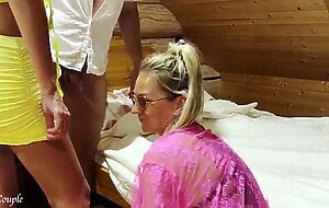 Wife found a hot blonde sex partner for her husband from the private swinger party - amateur threesome ffm