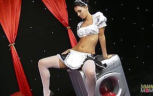 This maid has her wish come true as two gentlemen come to give this milf a hardcore fucking