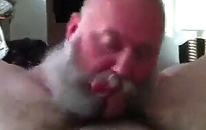 Bearded Daddy Sucks Big Cock