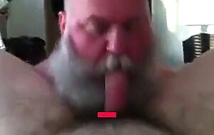 Bearded Daddy Sucks Big Cock