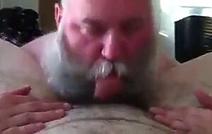 Bearded Daddy Sucks Big Cock