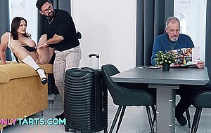 Busty granddaughter gets anal sex while grandad is busy with reading