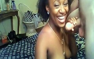 Black Beauty Pleases Her White BF on Webcam