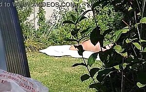 I on my stepmother, she is sunbathing naked in the yard