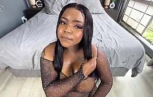 Busty black girl can't stop squirting from a white boy fucking her ass