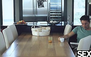 Beautiful black Brazilian babe gets her fix of caffeine and cock