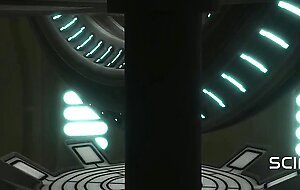 Super hot gamer girl gets hard anal fuck with a sexy futanari in the sci-fi prison