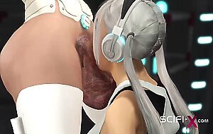Super hot gamer girl gets hard anal fuck with a sexy futanari in the sci-fi prison