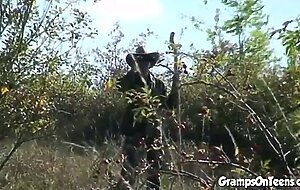 Naked Teen saw cock by old man and fucked hard