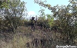 Naked Teen saw cock by old man and fucked hard