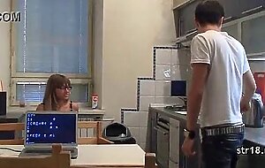 Sexy teen rubs while sucking cock