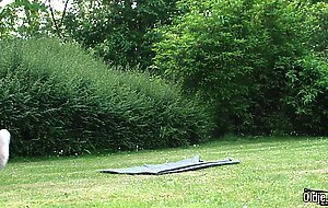 Teen tight pussy rides old man cock in the park she sucks dick deepthroat