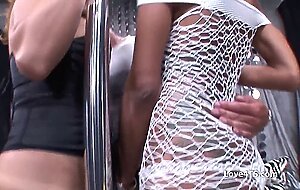 Guy gets double penetrated by 2 big dicked shemales