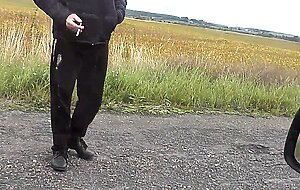 Naked in public. wife blonde stopped car masturbated wet pussy fingers orgasm and squirted in front