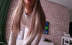 step mom caught step with boner while cleaning and helped him cum on her tits